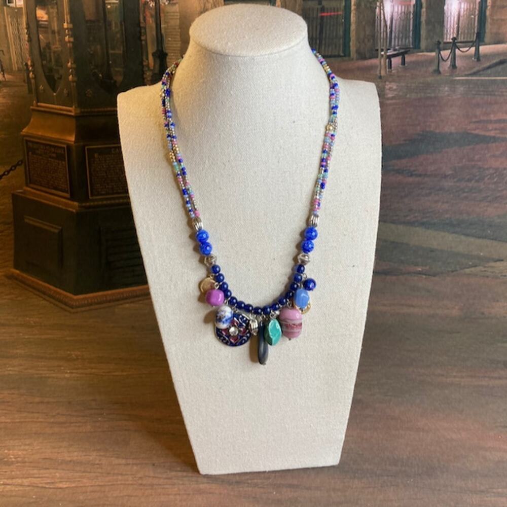 Y2K Chico's Multicolored Mixed Media Charm & Bead Boho-Style Necklace EUC